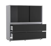 Urbn-Living Urbnliving 120Cm Height Grey With 3 Sliding Black Door 4 Drawer Bedside Cabinet Storage End Unit Bedroom Furniture
