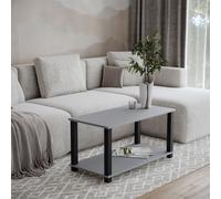 (Grey with Black Legs) 83cm 2 Tier Coffee Table Side Table With Shelf TV Stand Minimalist Style