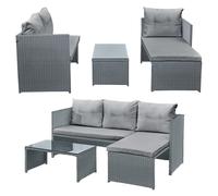 (Grey with Grey Cushions) Florence Rattan Corner Sofa Set with Cushions & Table Outdoor Patio Garden Furniture