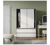 Urbn-Living Urbnliving 180Cm Height Grey Carcass 3 Sliding White Door With 4 White Drawer Wardrobe Clothes Storage Hanging Rail Bedroom