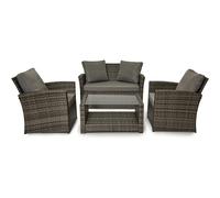 (Grey, Without Cover) EVRE 4 Seater Rattan Garden Conservatory Patio Furniture Sofa Armchair Roma Set with Glass Top Coffee Table Wicker Weave Sofa and Cushions