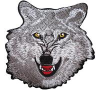 Grey Wolf Head Embroidered Iron Sew On Patch Clothes T Shirt Jeans Jacket Badge