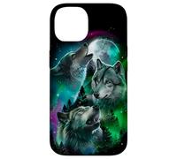 Grey Wolf Hunting in the Forest under Full Moon and Aurora Case for iPhone 14