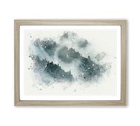 Grey Wolf In A Winter Forest In Abstract Modern Art Framed Wall Art Print, Ready to Hang Picture for Living Room Bedroom Home Office Décor, Oak A2 (64 x 46 cm)