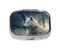 Grey Wolf in Moonlight,Meta Pill Box 2 Compartment Medicine Case,Portable Organizer,Rectangle Meta Portable Organizer Pill Box 1229 Compartment Medicine Case