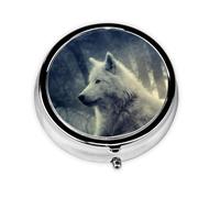 Grey Wolf in MoonlightMeta Pill Box 3 Compartment Medicine Case,Portable Organizer