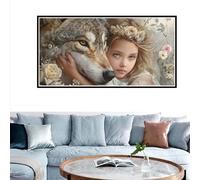 Grey Wolf Paint by Numbers for Adults Girl Paint by Numbers Kits for Children, DIY Painting by Numbers Adult Crafts Kits Acrylic Pigment Drawing Paintwork for Wall Home Decor, with Frame 50x100cm