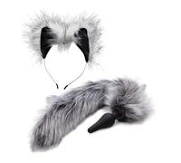 Grey Wolf Tail Anal Plug and Ears Set