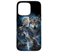 Grey Wolf Under Full Moon, Space, Galaxy, and Stars Case for iPhone 15 Pro Max