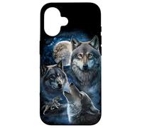 Grey Wolf Under Full Moon, Space, Galaxy, and Stars Case for iPhone 16