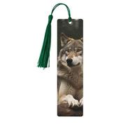 Grey Wolf Wood Bookmarks 5 Pack Handmade Double Sided Printed Dark Green Tassel Page Markers Book Accessories Book Lovers Gift