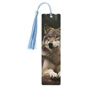 Grey Wolf Wood Bookmarks 5 Pack Handmade Double Sided Printed Sky Blue Tassel Page Markers Book Accessories Gift for Book Lovers Women and