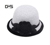 (grey) Women Retro Beanie 3D Flower Decor Dome Contrast Color Short Brim Cold Weather Thermal Hat Dating Shopping Party Headwear