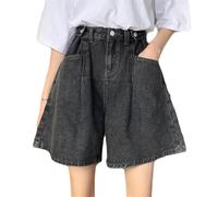 Grey Women UK Summer High Waist Wide Legs Jean Shorts Retro Buttoned Folded Hem Hot Pants Stretch Baggy Denim Shorts Grey, 3X-Large