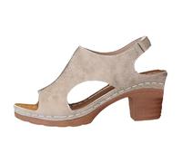 Grey Women's Chunky Heels Sandals for Women Comfortable Block Heeled Sandal with Back Strap Open Toe T Strap Cutout Ladies Cushion Footbed Casual Shoes for Summer Footwear Size 5