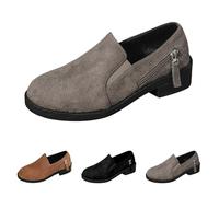 Grey Women's Faux Suede Slip on Loafer Shoe Low Heels with Zipper Detail Twin Strech Round Toe Low Top Ankle Boots Footwear Gift UK 4.5