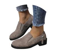 Grey Women's Faux Suede Slip on Loafer Shoe Low Heels with Zipper Detail Twin Strech Round Toe Low Top Ankle Boots Footwear Gift UK 5