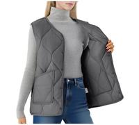 Grey Womens Gilets Sleeveless Down Coats UK Plus Size Thermal Jackets V Neck Buckle Down Vest Jacket Plain Colour Body Warmer with Pockets Outdoor Quilted Gilet Waistcoat, 5XL