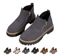 Grey Women's Low Top Ankle Boot with Double Side Zip Round Toe Platform Low Heel Slip on Booties Lug Sole Loafers Short Boots Footwear Gift UK 4.5
