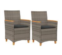 vidaXL Grey Poly Rattan & Solid Wood Outdoor Garden Chairs - Set of 2 with Removable Dark Grey Cushions, Weather-Resistant & Comfortable