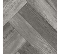 Grey Wood Effect Herringbone Vinyl Flooring For Livingroom, Kitchen, 2.7mm Cushion Backed Vinyl Sheet-1M(3'3") X 3M(9'9")-3M²