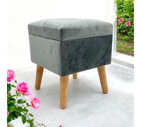 Grey Wooden Footstool With Storage