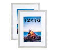Grey Wooden Picture Frame 12x16 with Mount for A4 print, Set of 2, 12x16 Inch Certificate Picture Frame, 30x40cm Poster Frame,Wall Mountable