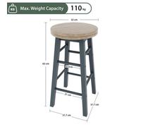 Grey Wooden Revolving Bar Stool Kitchen Breakfast Seat