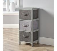 Grey Wooden Storage Unit 3 Drawer Fabric Basket Chest Organiser Bedroom Hallway