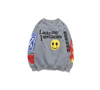 (Grey, XL) Unisex Kanye Lucky Me I See Ghosts Trendy Hip Hop Sweatshirts Letter Fleece Hoodie For Teens