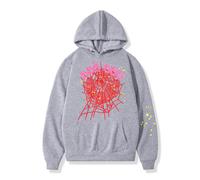 (grey, XXL) Hip-hop artist's letter 555555 spider web print hoodie for men