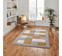 (Grey / Yellow, 120 x 170 cm) Think Rugs Brooklyn BRK04 Box Checkers Geometric Rugs Multi Colour Small XL Extra Large Living room Bedroom Rug Carpet Mat Hallway Runner