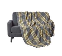 HOMESCAPES Medium Grey & Yellow Tartan Throw 60 x 80 Inches or 152cm x 203cm, 100% Cotton Sofa throw for Most 2 Seater Settees and Sofas