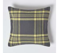 HOMESCAPES Grey & Yellow Tartan Cushion Cover, 100% Cotton 18 x 18 Inches or 45cm x 45cm, A Great Fit for Sofa or Settee Cushion Cover, or as Display Cushion Covers for your Bed or Conservatory