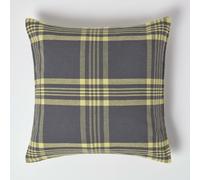 HOMESCAPES Large Grey & Yellow Tartan Cushion Cover 100% Cotton, 24 x 24 Inches or 60cm x 60cm, A Great Fit for Sofa or Settee Cushion Cover, or as Display Cushion Cover for your Bed or Conservatory