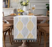 Grey Yellow Leaf Boho Table Runner - 33x180cm / 13x71inch Washable Soft Polyester for Home Kitchen Dining Room Party Decor