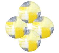 Grey Yellow Round Placemats Set of 4, Washable Non-Slip Place Mat Heat Resistant Wipeable Kitchen Table Mats for Home Party Dining Table Decoration, Waterproof
