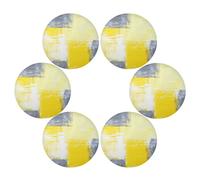 Grey Yellow Round Placemats Set of 6, Washable Non-Slip Place Mat Heat Resistant Wipeable Kitchen Table Mats for Home Party Dining Table Decoration, Waterproof