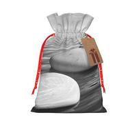 (Grey Zen Stones Picture) Christmas Burlap Bags, M Size Christmas Drawstring Gift Bags Goodie Bags For Kids Xmas Party Favors