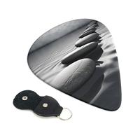 Grey Zen Stones Picture Guitar Picks 6 Pcs, 0.46mm Thickness Celluloid Plectrum with Leather Picks Holder, Personalized Guitar Pick for Bass Electric Acoustic Guitars Lovers Gift