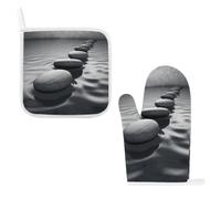 Grey Zen Stones Picture Oven Mitts and Pot Holders 2pcs Set