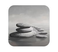 Grey Zen Stones Picture Printed Coasters for Drinks Set of 6 PVC Leather Coasters Table Protection Coffee Cup Mat for Bar Kitchen Home, Square