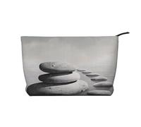 Grey Zen Stones Picture Printed Corduroy Makeup Bag for Travel & Daily Use, Stylish Pouch Purse Case Cosmetic Bags Organizer for Women