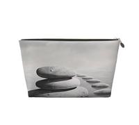 Grey Zen Stones Picture Printed Travel Cosmetic Bags with Gold Zipper Makeup Organizer Cosmetic Case Toiletry Bag for Women Mom Girls