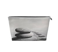 Grey Zen Stones Picture Printed Travel Cosmetic Bags with Silver Zipper Makeup Organizer Cosmetic Case Toiletry Bag for Women Mom Girls