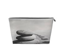 Grey Zen Stones Picture Prints PVC Leather Travel Toiletry Bag with Silver Zippers, Waterproof Cosmetic Organiser for Makeup, Toiletries & Essentials