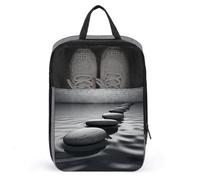 Grey Zen Stones Picture Travel Shoe Bag, Waterproof Storage Pouch with Zipper, Portable Shoe Organizer for Women And Men
