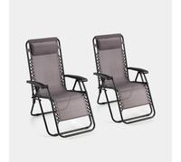 Vonhaus Zero Gravity Chairs Set Of 2, Grey Reclining Sun Loungers For Garden, Textilene Folding Garden Chairs, Removable Headrest