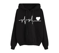 Grey Zip Up Hoodie Womens Orange Hoodie Jumpers End Of Year Gifts for Women Climbing Women's Premium Love Print Hoodie Sweatshirt Drawstring Thick Slouchy Blouse Top Sale Clearance