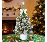 Greyghost Small Christmas Tree with Lights, 45CM Pre-Lit & Pre-decorated Desk Tree with Star Topper, Silver Artificial Mini Christmas Tree for Home Office Tabletop Decor, Indoor Christmas Trees Gift